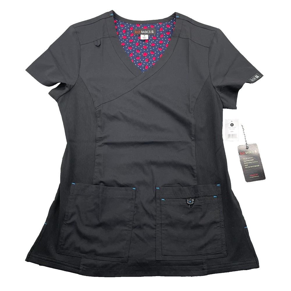 Koi Basics Scrub Top Women's Small Black V-Neck Medical Uniform Workwear